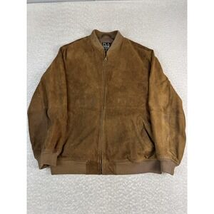 Jos A Bank Jacket Mens Medium Brown Suede Leather Bomber Zip Pockets Distressed‎